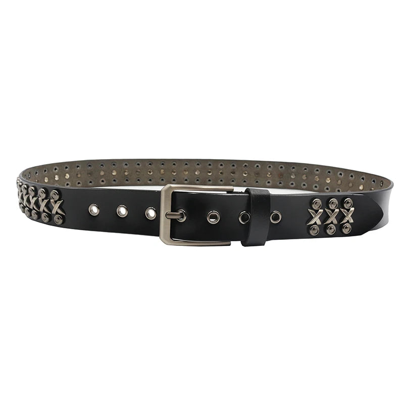 Metal Rivet Cowboy Belt – Genuine Cowskin Leather Punk Jeans Belt (Unisex) Belt Lunarity Garage