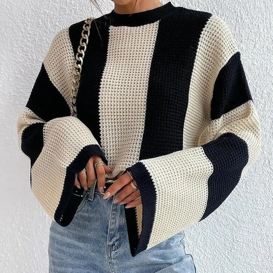 O-Neck Knitted Pullover – Flare Sleeve Crochet Y2K Sweater Sweaters LUNARITY GARAGE