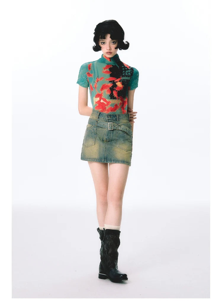 Women’s Tie-Dye Bodycon Crop Top – Short Sleeve Y2K Coquette Kawaii Aesthetic Tee Tshirt LUNARITY GARAGE
