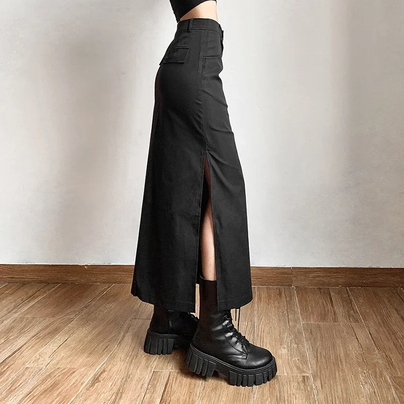 Gothic Punk High Waist Midi Skirt – Edgy & Chic Skirts LUNARITY GARAGE