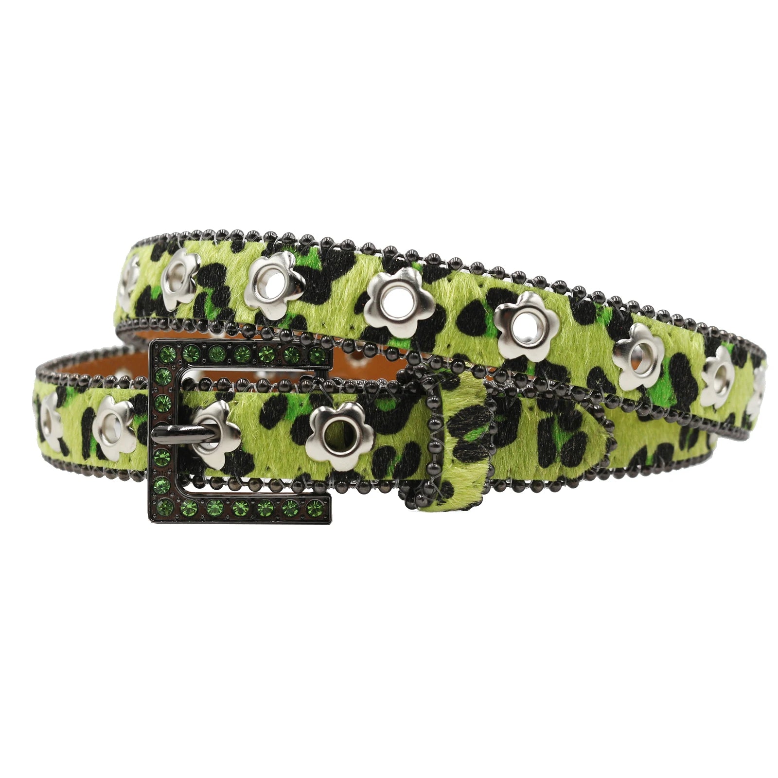 Hollow Flower Rhinestone Square Buckle Belt – Y2K Punk Luxury Waistband belt LUNARITY GARAGE Green 95CM