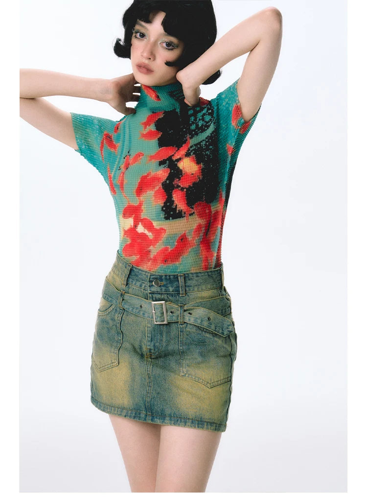 Women’s Tie-Dye Bodycon Crop Top – Short Sleeve Y2K Coquette Kawaii Aesthetic Tee Tshirt LUNARITY GARAGE