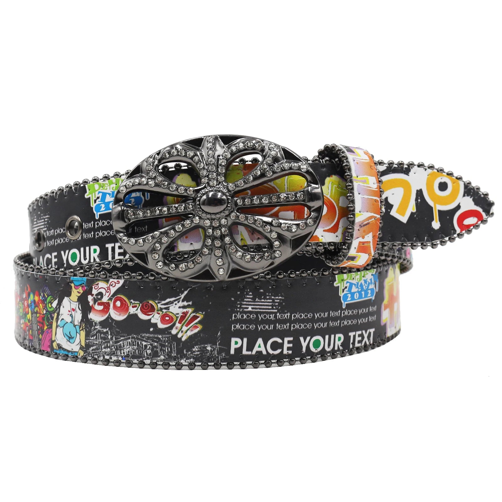 Bohemia Hip-Hop Graffiti Print Rhinestone Belt – Cowgirl & Cowboy Bling belt LUNARITY GARAGE