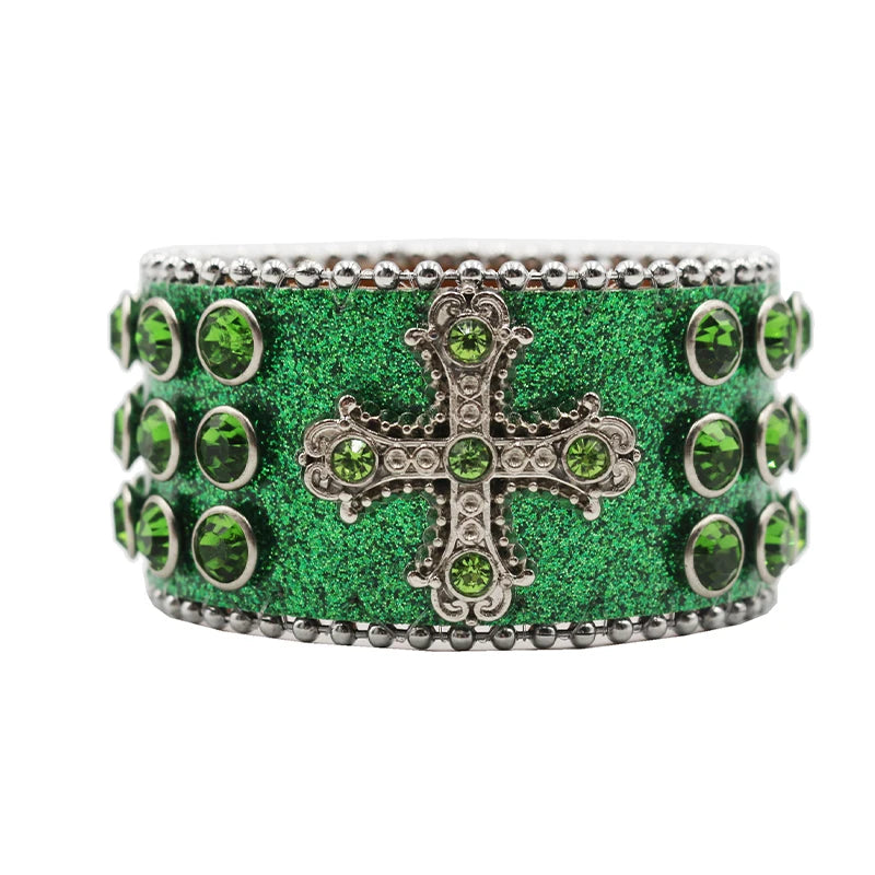 Rhinestone Cross Bracelet Bracelets LUNARITY GARAGE Shiny-Green