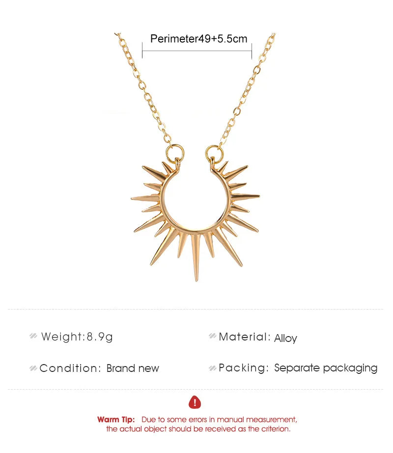 Gold Hollow Geometric Sun Pendant Necklace – Vintage Party Jewelry Gift for Women Necklace Lunarity Garage