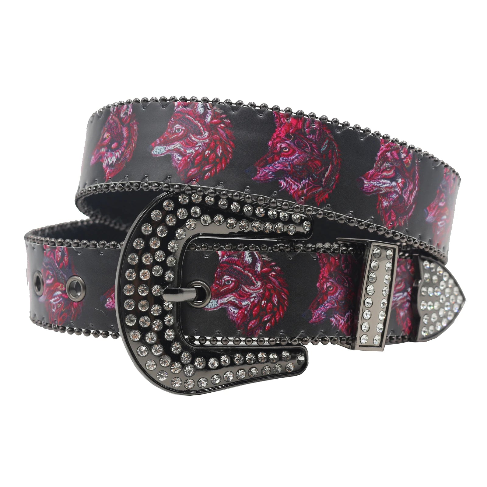 Punk Black Rhinestone Belt – Y2K Western Cowboy Designer Belt belt LUNARITY GARAGE Wolf 105CM