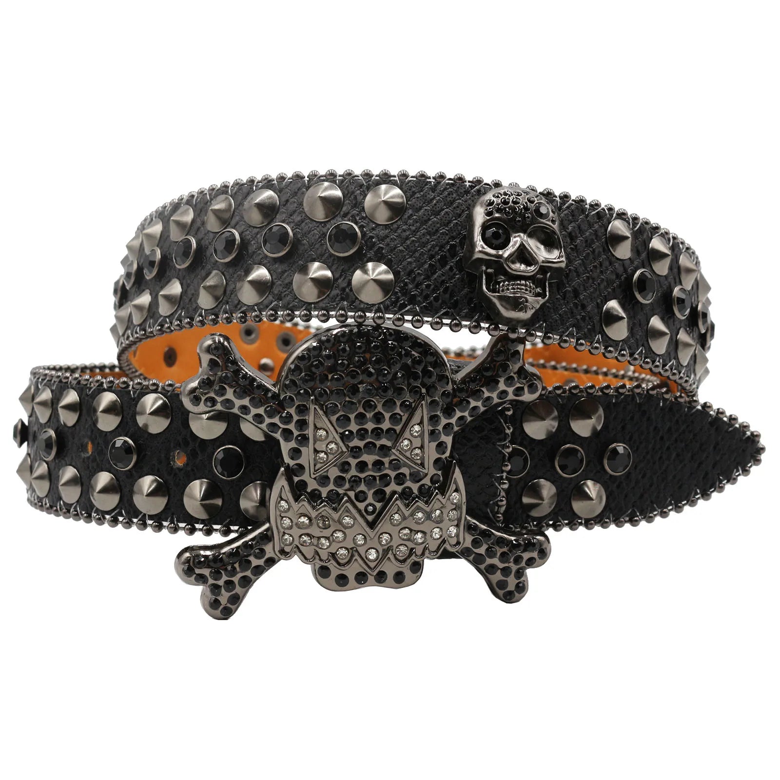 Skull Rhinestone Cowboy Belt – European & American Style Pin Buckle belt LUNARITY GARAGE JD-KT-Black 105CM