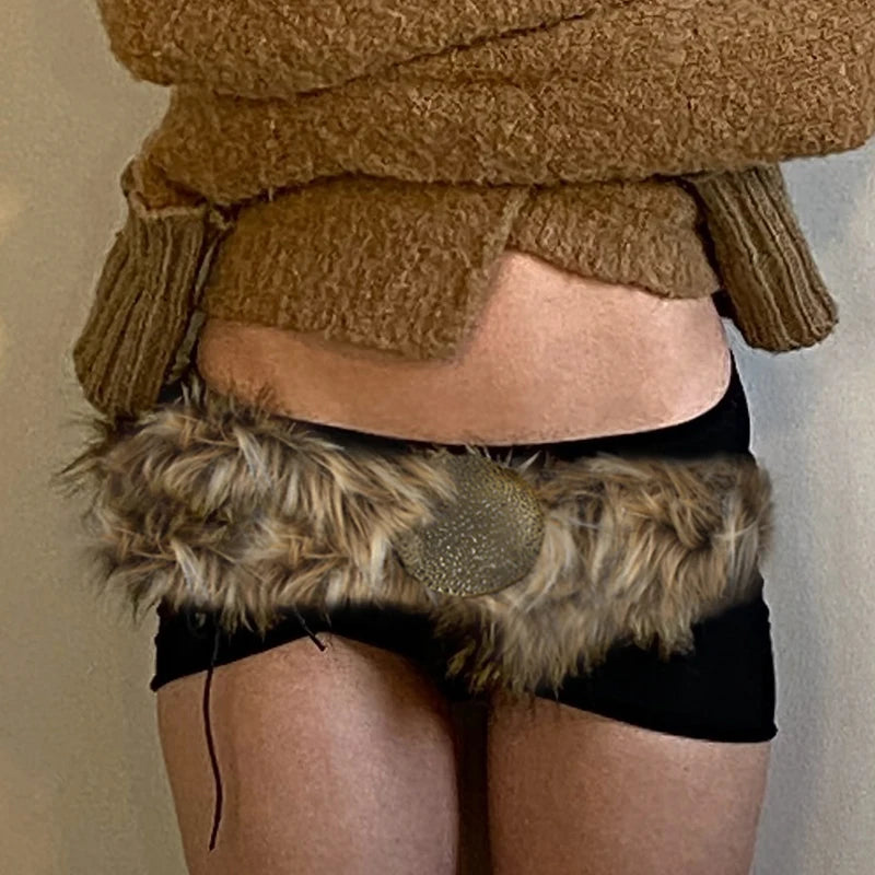 Y2K Vintage Faux Fur Patchwork Belt - Punk Western Cowboy Waistband Accessory Belt LUNARITY GARAGE 95CM 105CM