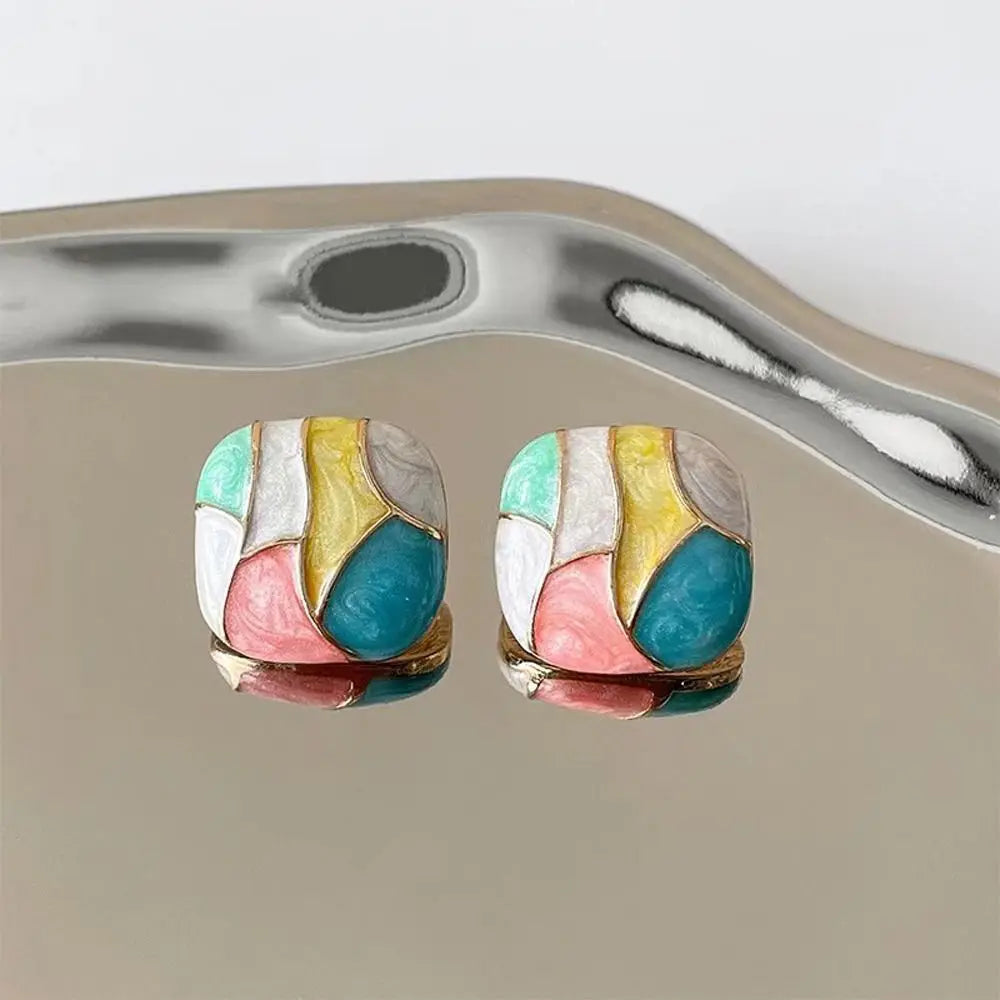 Design Girl Gift Dripping Oil Fashion Jewelry Alloy Ear Studs Women Square Earrings Girl Stud Earrings Korean Style Earrings Earrings Lunarity Garage