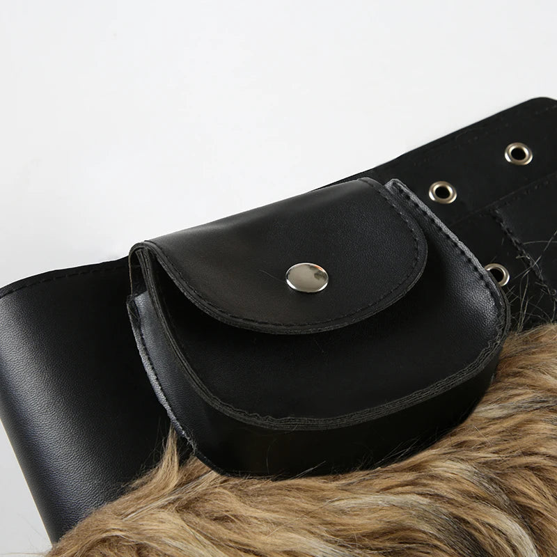 Y2K Vintage Faux Fur Patchwork Belt - Punk Western Cowboy Waistband Accessory Belt LUNARITY GARAGE