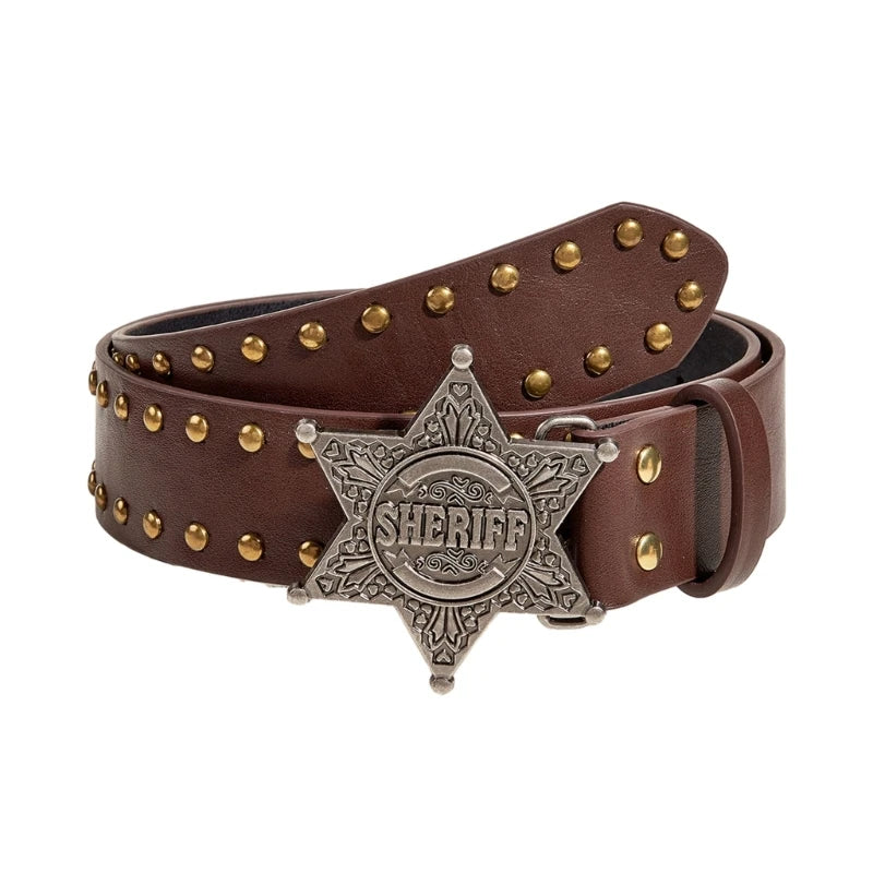 Star Buckle Y2K Fashion Jeans Belt - Western Cowgirl Rivet Wide Waistband Belt LUNARITY GARAGE Coffee 105CM