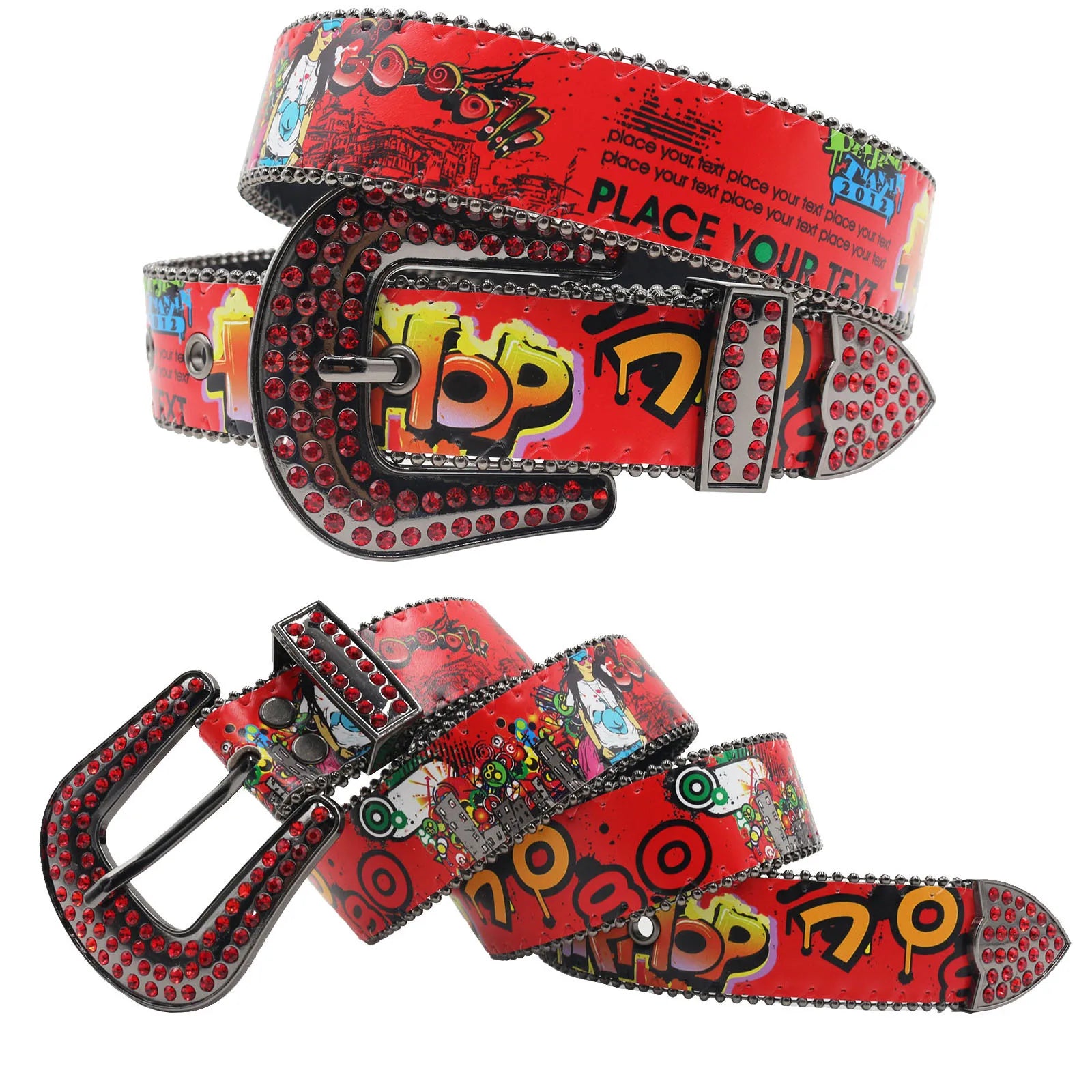 Punk Black Rhinestone Belt – Y2K Western Cowboy Designer Belt belt LUNARITY GARAGE Girl-Red 115CM