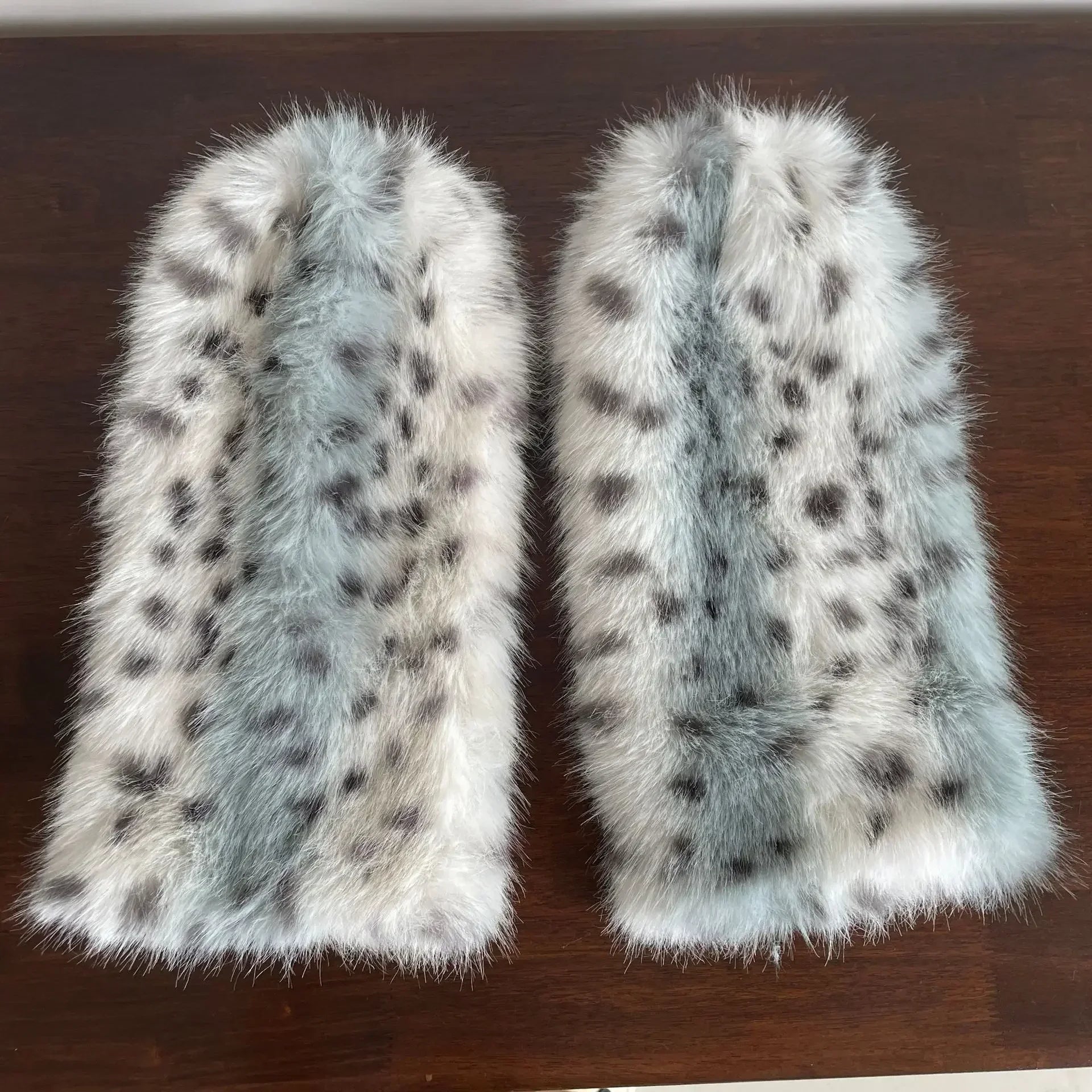 Winter Leopard Print Faux Fur Leg Warmers – Y2K Plush Punk Chain PU Belt, Harajuku Thickened Boots Cover, Fluffy Socks Leg warmer LUNARITY GARAGE blue 40cm