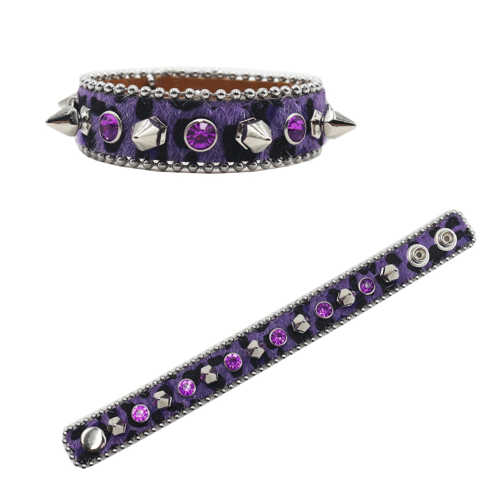 Rhinestone Y2K Bracelet – Unisex PU Leather Statement Jewelry Bracelets LUNARITY GARAGE Purple