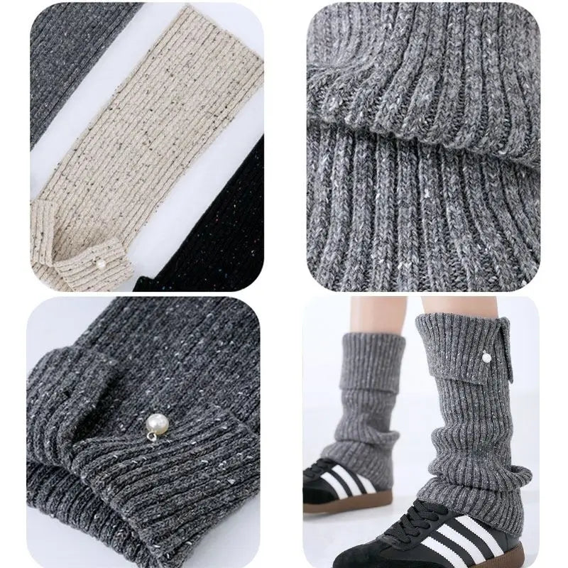 Harajuku Pearl Mid-Calf Leg Warmers – Thick Wool Knit Ankle Covers for Winter Socks Lunarity Garage   