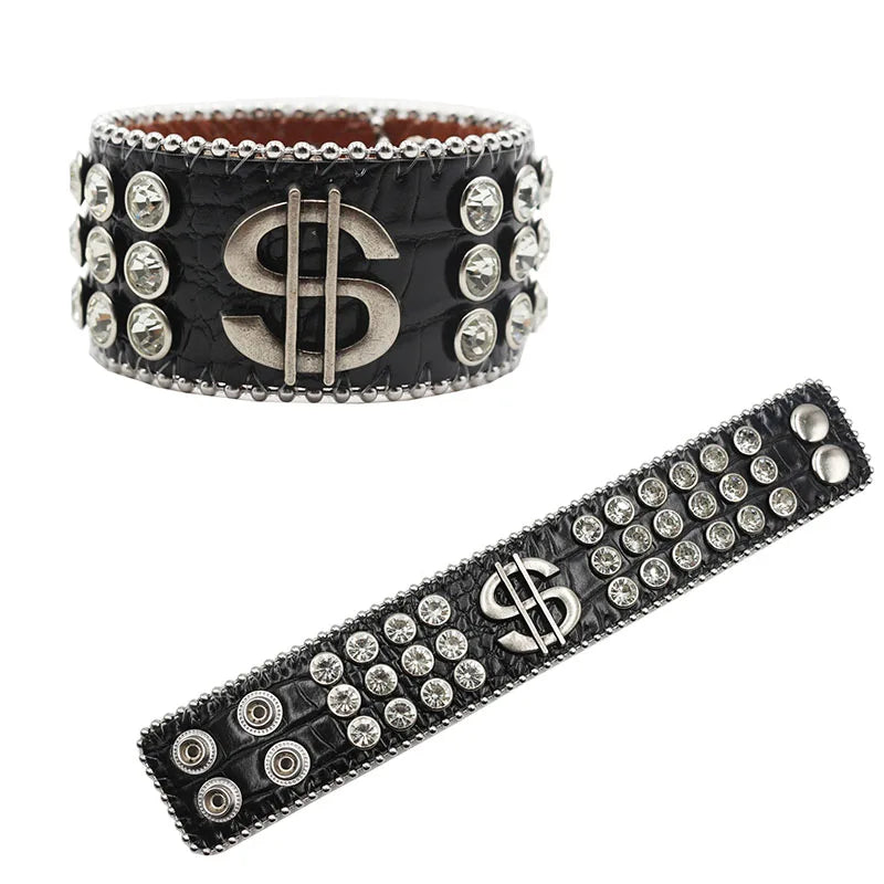 Exquisite Crystal Rhinestone Skull Cross Bracelet – PU Leather Party Jewelry Bracelets LUNARITY GARAGE MJ-White