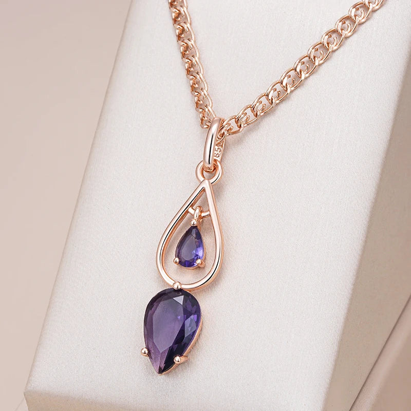 Elegant 585 Rose Gold Purple Zircon Pendant Necklace – Vintage Long Necklace necklace LUNARITY GARAGE   