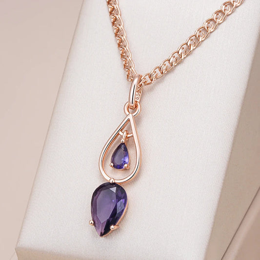 Elegant 585 Rose Gold Purple Zircon Pendant Necklace – Vintage Long Necklace necklace LUNARITY GARAGE   