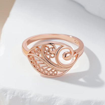 Glossy Rose Gold Hollow Flower Bridal Ring – Unique Ethnic Jewelry ring LUNARITY GARAGE   