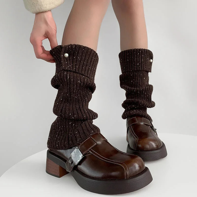 Harajuku Pearl Mid-Calf Leg Warmers – Thick Wool Knit Ankle Covers for Winter Socks Lunarity Garage   