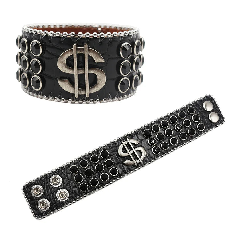 Exquisite Crystal Rhinestone Skull Cross Bracelet – PU Leather Party Jewelry Bracelets LUNARITY GARAGE MJ-Black