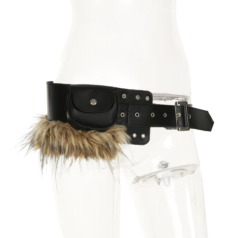 Y2K Vintage Faux Fur Patchwork Belt - Punk Western Cowboy Waistband Accessory Belt LUNARITY GARAGE