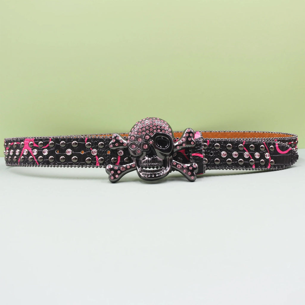 Fashion Rhinestone Studded Belt – White Leopard Y2K Gothic Style Belt LUNARITY GARAGE