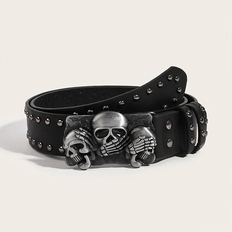 Punk Skull Hand Belt – Gothic Y2K Skeleton Hand Leather Belt with Rivets for Men and Women, Harajuku Halloween Accessories belt LUNARITY GARAGE head 105cm