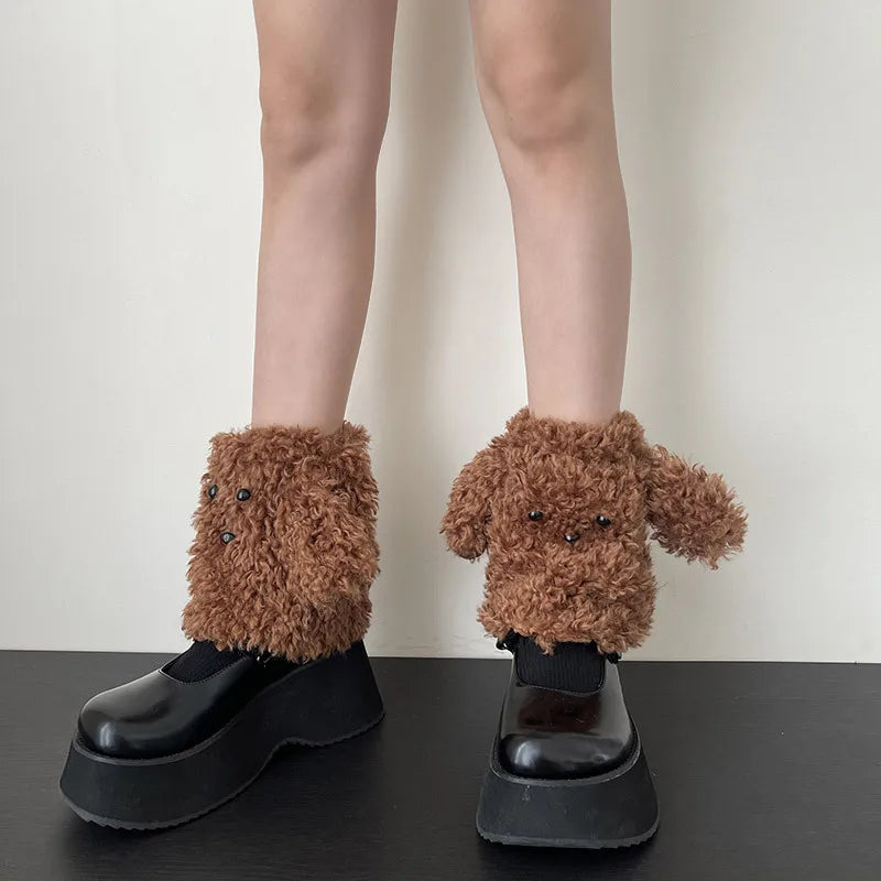 Funny Teddy Curly Leg Warmers – Cute Dog Animal Leg Warmers for Women, Winter JK Girl Cosplay, Y2K, Harajuku & Lolita Style Leg Warmers LUNARITY GARAGE