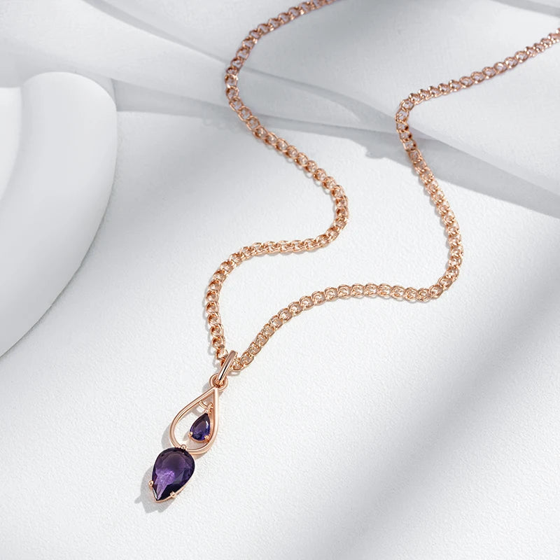 Elegant 585 Rose Gold Purple Zircon Pendant Necklace – Vintage Long Necklace necklace LUNARITY GARAGE   