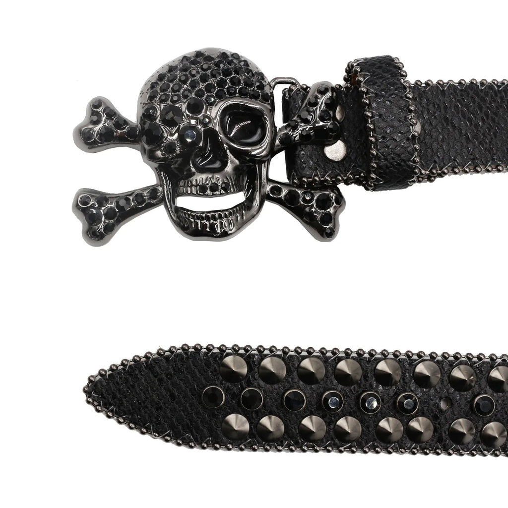 Skull Rhinestone Cowboy Belt – European & American Style Pin Buckle belt LUNARITY GARAGE
