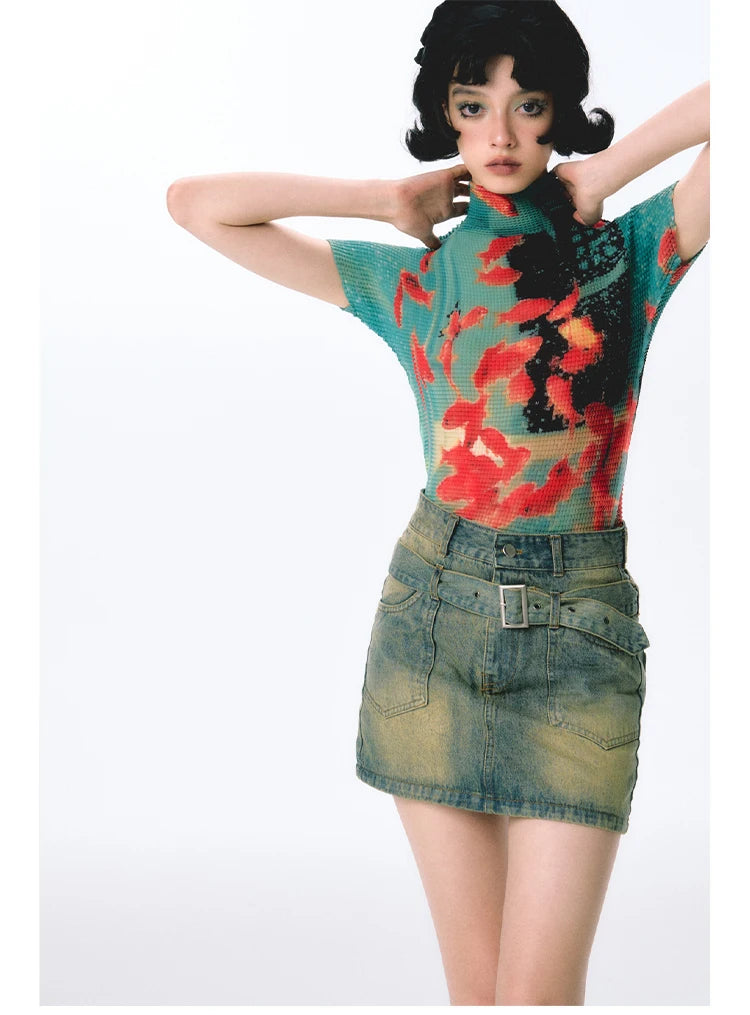 Women’s Tie-Dye Bodycon Crop Top – Short Sleeve Y2K Coquette Kawaii Aesthetic Tee Tshirt LUNARITY GARAGE
