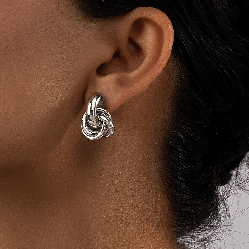 Fashion Gold Silver Color Knot Hoop Earring For Women Shiny Plating Trendy Earring Stud Cute Daily Wear Jewelry Earrings Lunarity Garage