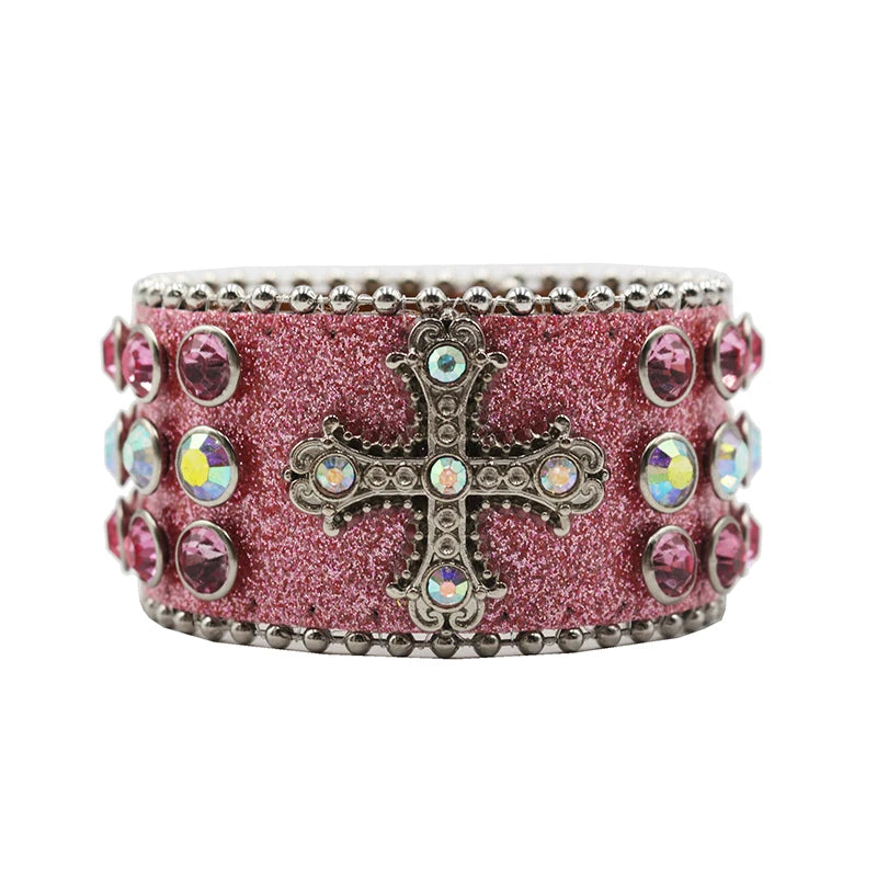 Rhinestone Cross Bracelet Bracelets LUNARITY GARAGE Shiny-Pink
