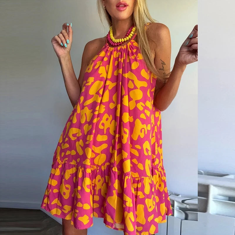 Blossom in Style: The Sexy Halter Floral Print Mini Dress Dress LUNARITY GARAGE Rose Red S