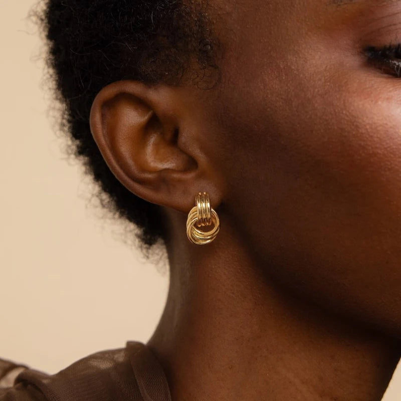 Vintage Three Layers Mini Knot Stud Earrings for Women Gold Plated Twisted Small Circle Stainless Steel Earring Punk Jewelry Earrings Lunarity Garage   