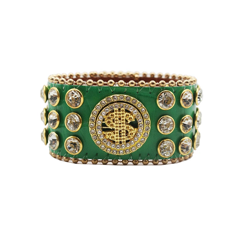 Western Rhinestone Spinner Bracelet Bracelets LUNARITY GARAGE MJ-Green