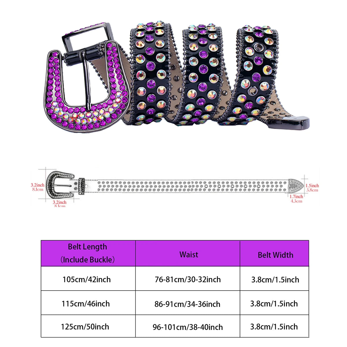 Sparkle Rhinestone Western Cowboy Belt - Purple Crystal Studded Strap for Jeans Belt LUNARITY GARAGE