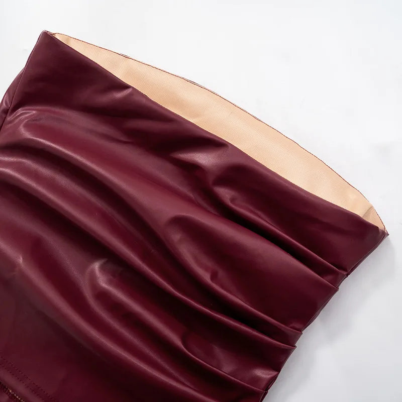 Wine Red Strapless Leather Top – Sexy Slim Fit Party Top Tops LUNARITY GARAGE
