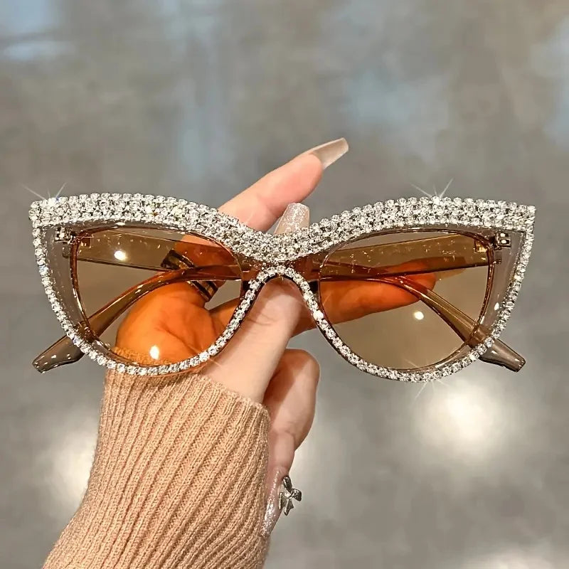 Bling Rhinestone Cat Eye Sunglasses – Luxury Decorative Shades for Women & Party Props Sunglasses Lunarity Garage Tea