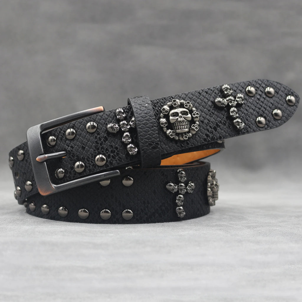 Y2K Metal Punk Rock Rivet Belt – Skull Studded Goth Style (3.8cm) belt LUNARITY GARAGE