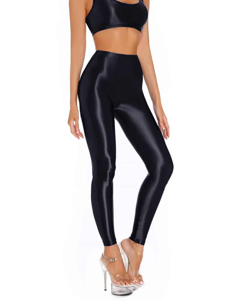 Sexy Shiny Pencil Pants – Elastic Oil Glossy Sheer Leggings (Ankle-Length)