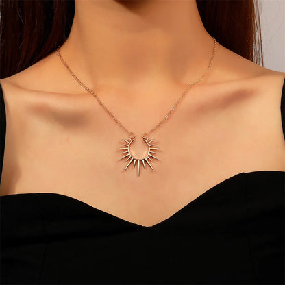 Gold Hollow Geometric Sun Pendant Necklace – Vintage Party Jewelry Gift for Women Necklace Lunarity Garage Gold