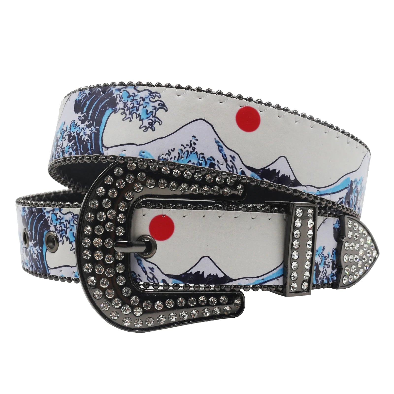 Punk Black Rhinestone Belt – Y2K Western Cowboy Designer Belt belt LUNARITY GARAGE JP 115CM