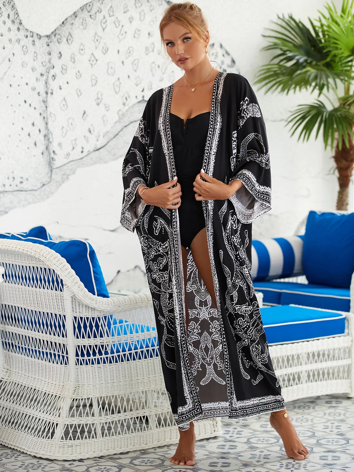 The Africa Printed Beach Kimono Cover-Up