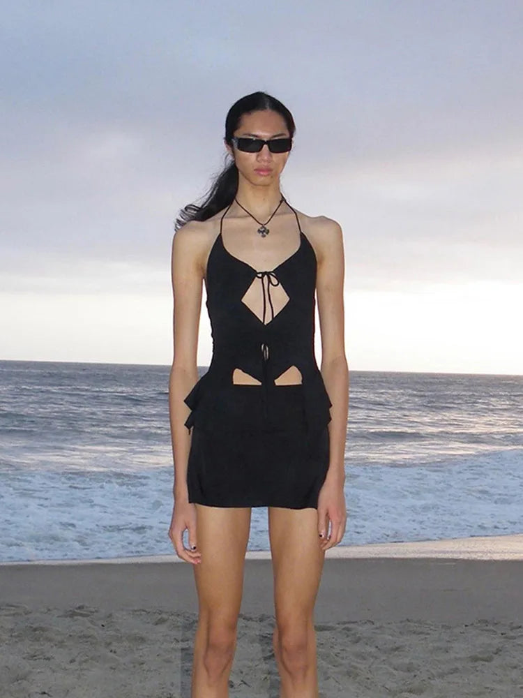 Sexy Ruffled Cut-Out Halter Tank Top – Trendy Clubwear Tank top LUNARITY GARAGE