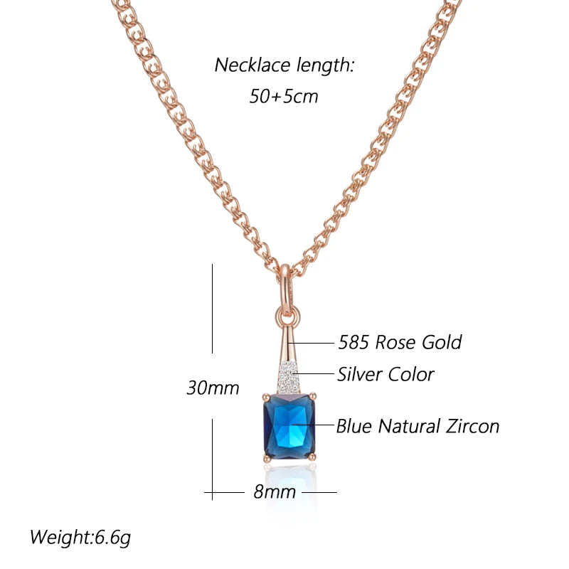 Luxurious Shiny Blue Square Zircon Pendant Necklace – 585 Rose Gold Vintage Charm necklaces LUNARITY GARAGE