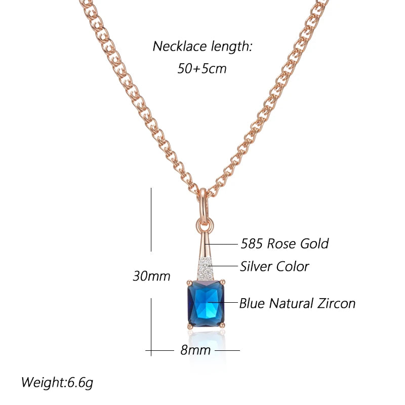 Luxurious Shiny Blue Square Zircon Pendant Necklace – 585 Rose Gold Vintage Charm necklaces LUNARITY GARAGE   