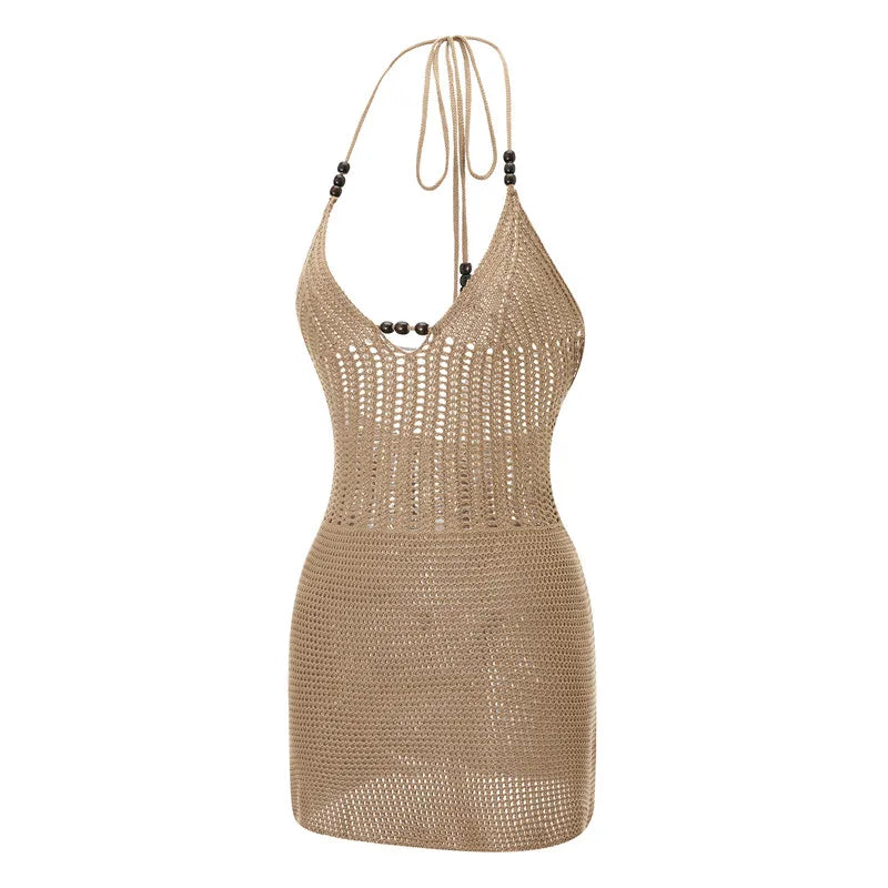 Backless Halter Mini Dress – Knit Crochet Cutout Bodycon Summer Dress for Beach & Party Dress LUNARITY GARAGE