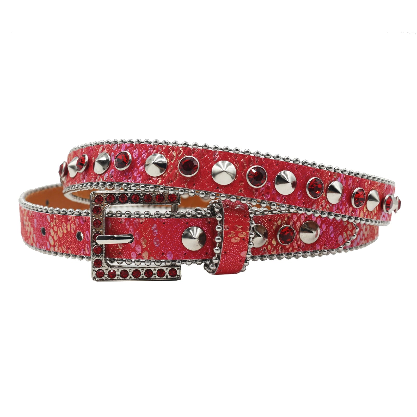 Women’s Rhinestone Leopard Belt – Western Crystal Square Buckle belt LUNARITY GARAGE SW-Red 95CM